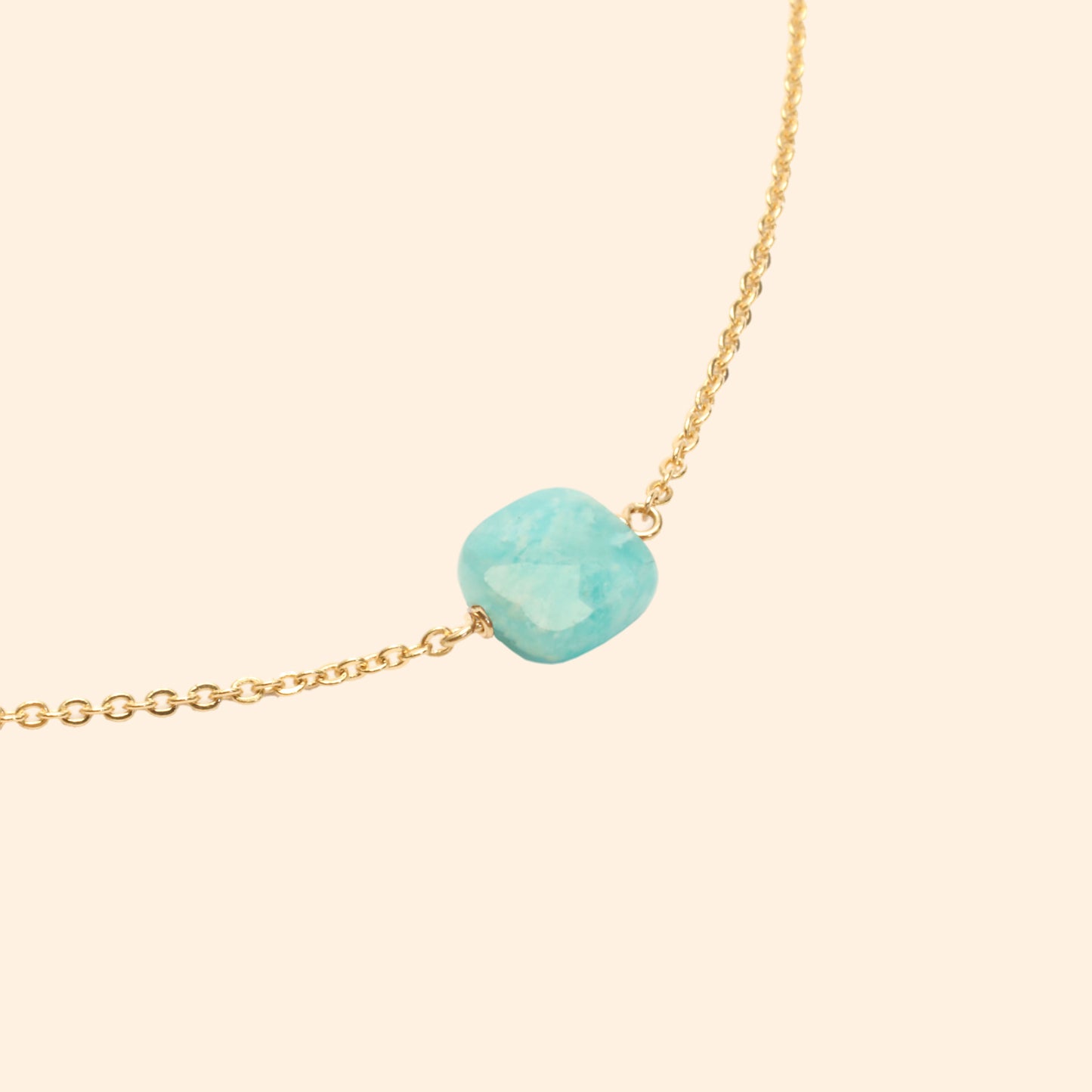 Collier ajustable doré pierre amazonite