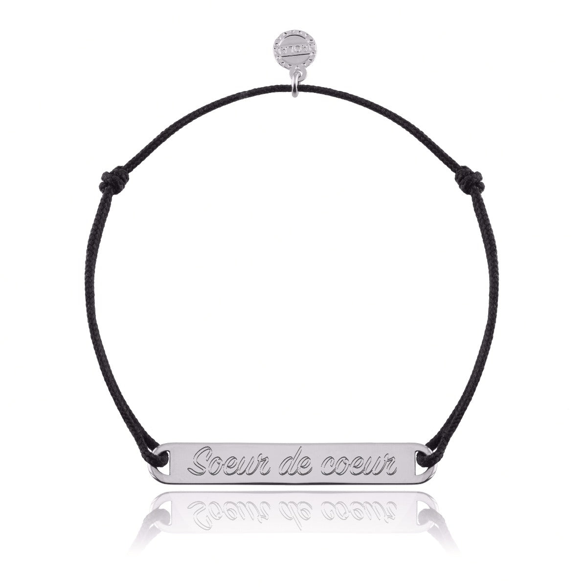 Bracelet cordon soeur de coeur argent