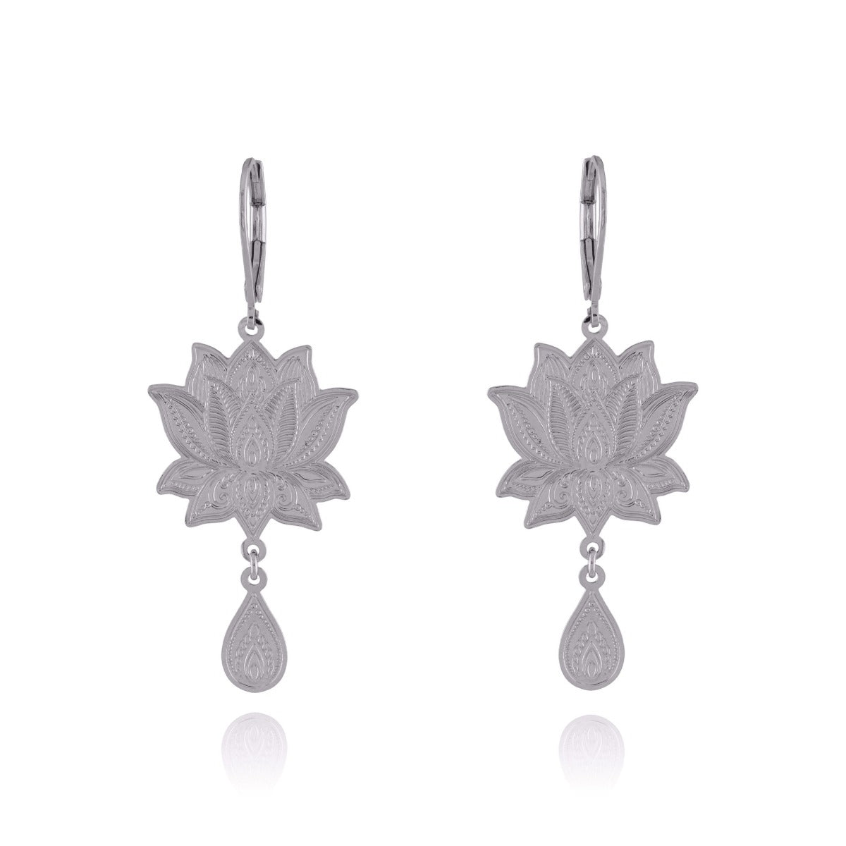 boucle coeur de lotus goutte argent