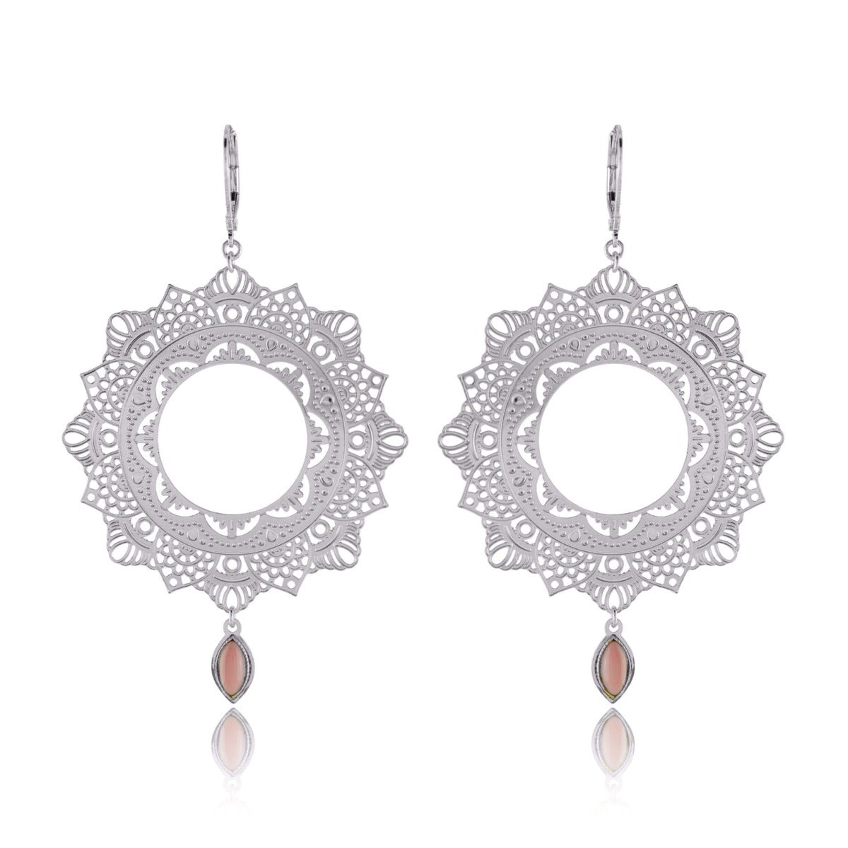 Boucles lotus ajouré argent pierre naturelle