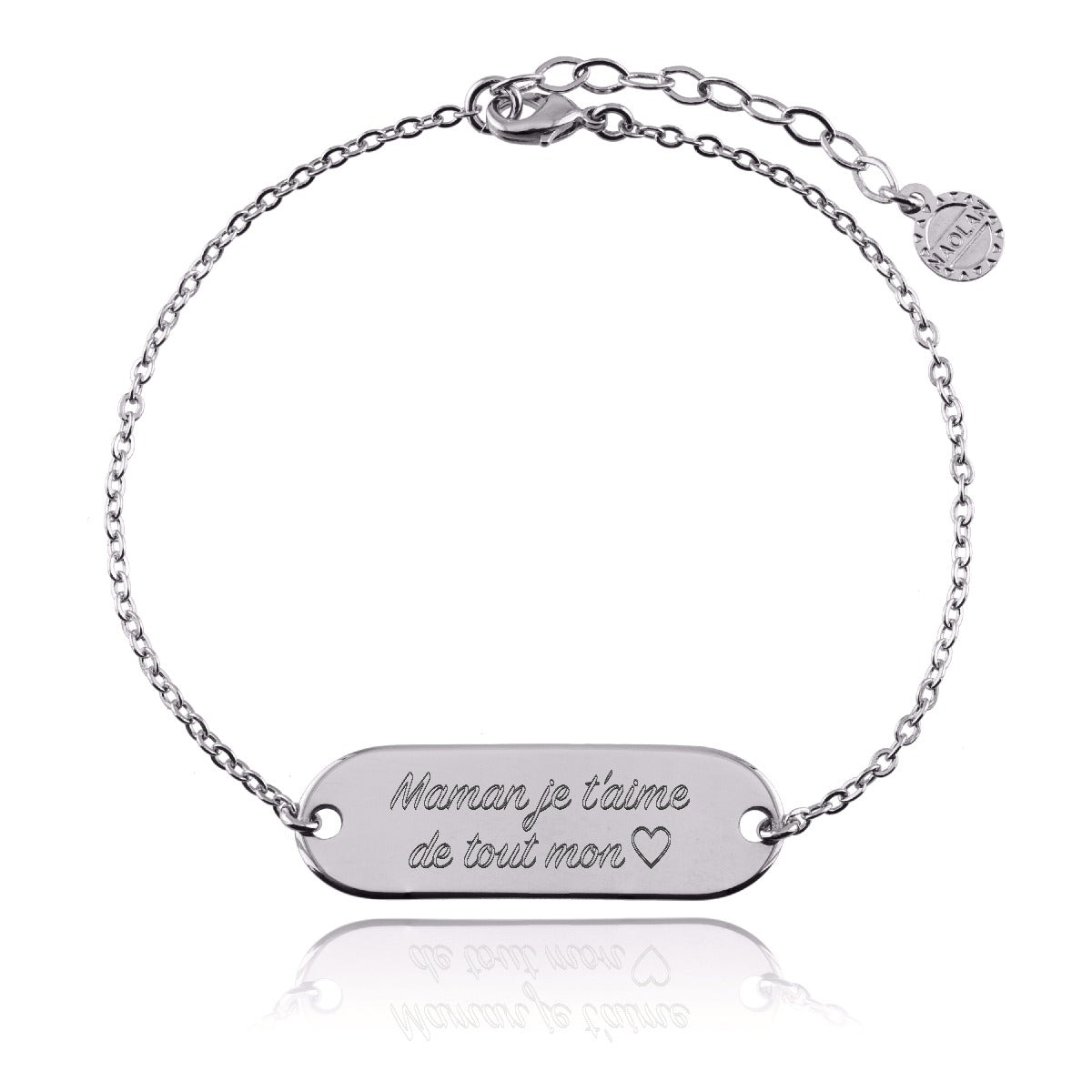 Bracelet chaine xl maman je t'aime de tout mon coeur argent