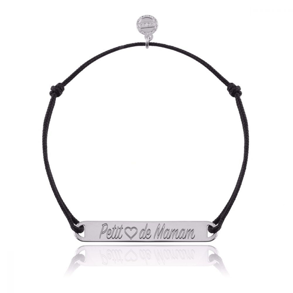 Bracelet cordon gravé "petit coeur de maman" réglable - ARGENT