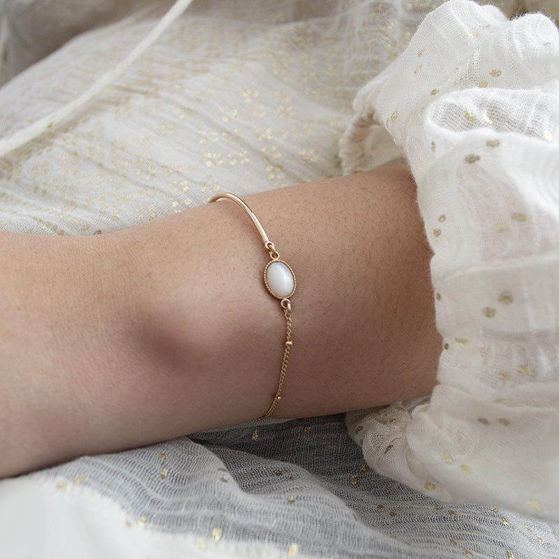 Bracelet mi-chaine mi-jonc pierre semi-précieuse