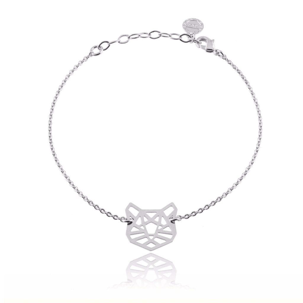 Bracelet ajustable chat origami argent