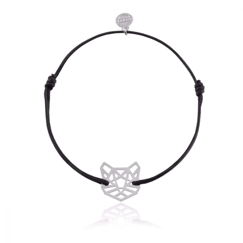 Bracelet cordon ajustable origami chat argent