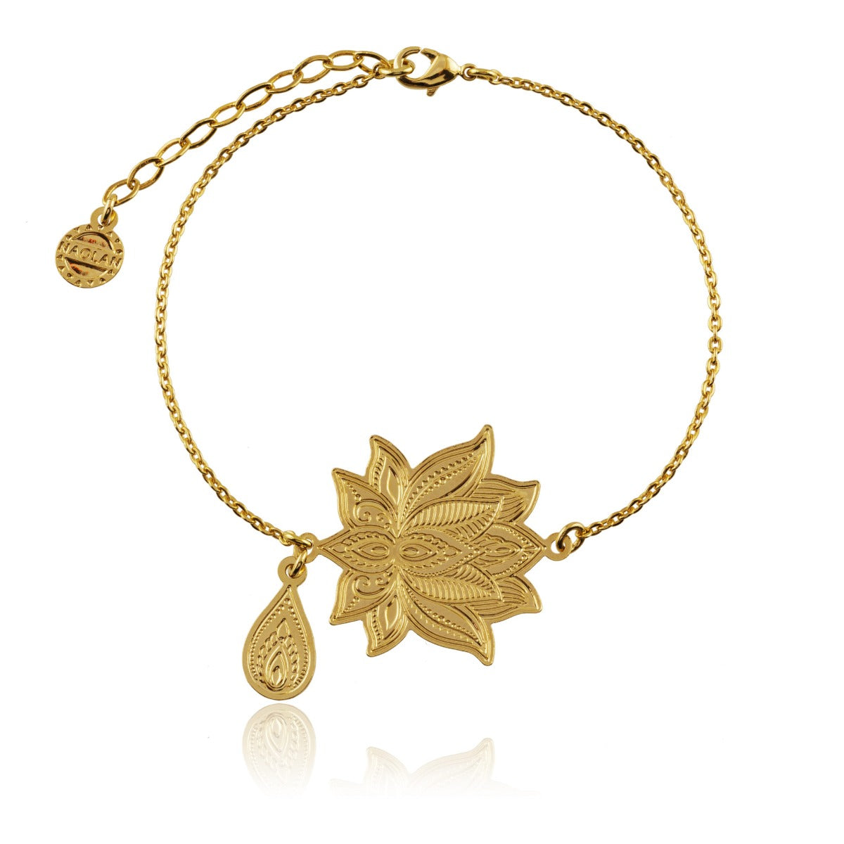 Bracelet fleur de lotus et pampille goutte