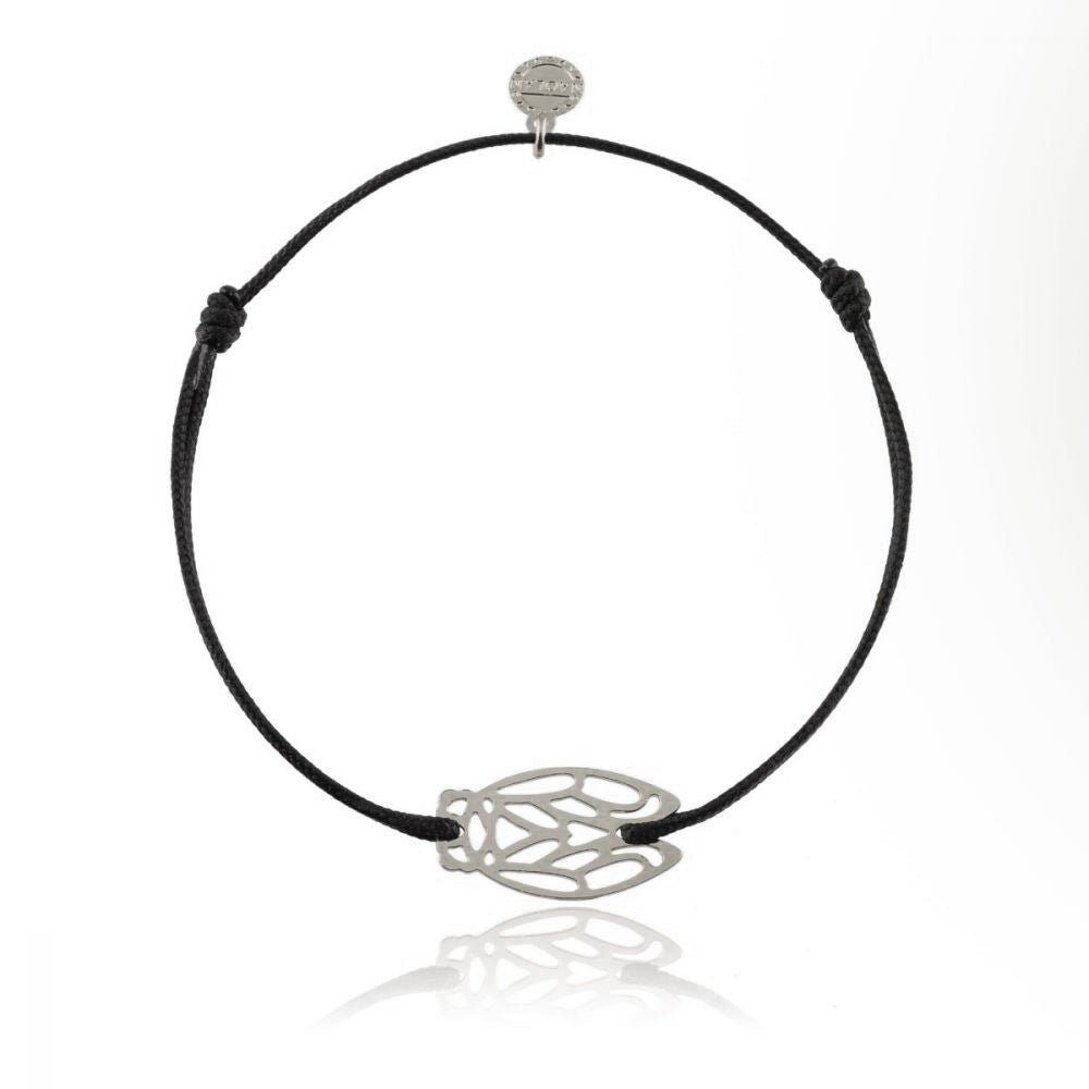 Bracelet cordon noir ajustable cigale argent