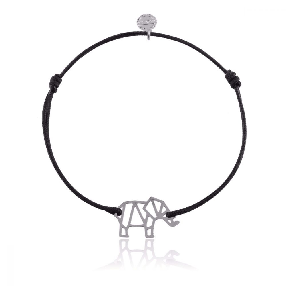 Bracelet cordon éléphant origami réglable - ARGENT