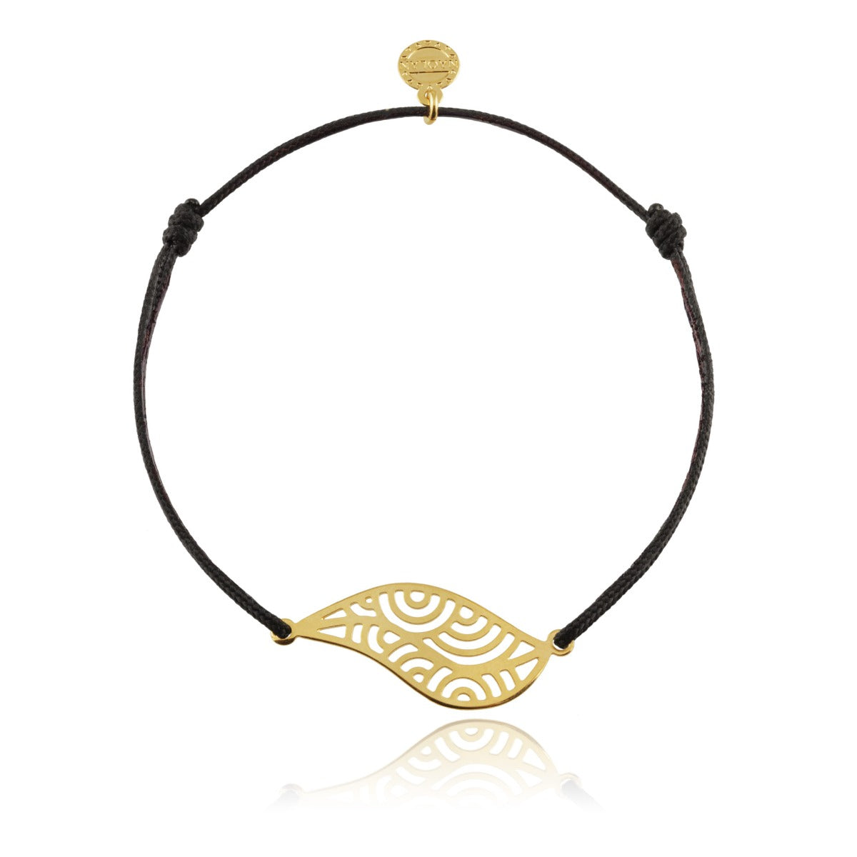 Bracelet cordon feuille or
