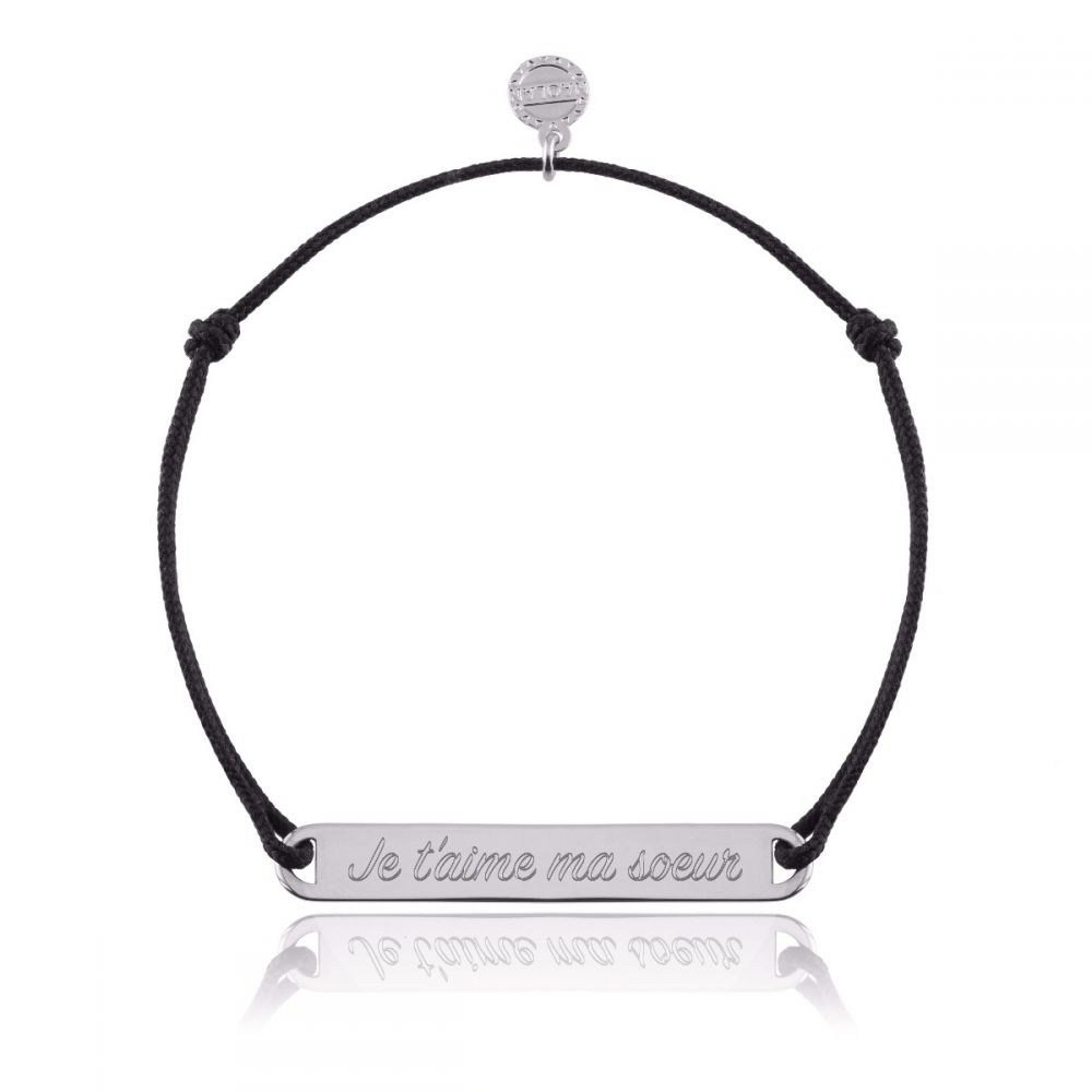 Bracelet cordon gravé "je t'aime ma sœur" réglable - OR
