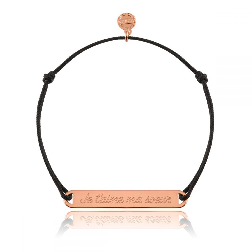 Bracelet cordon gravé "je t'aime ma sœur" réglable - OR