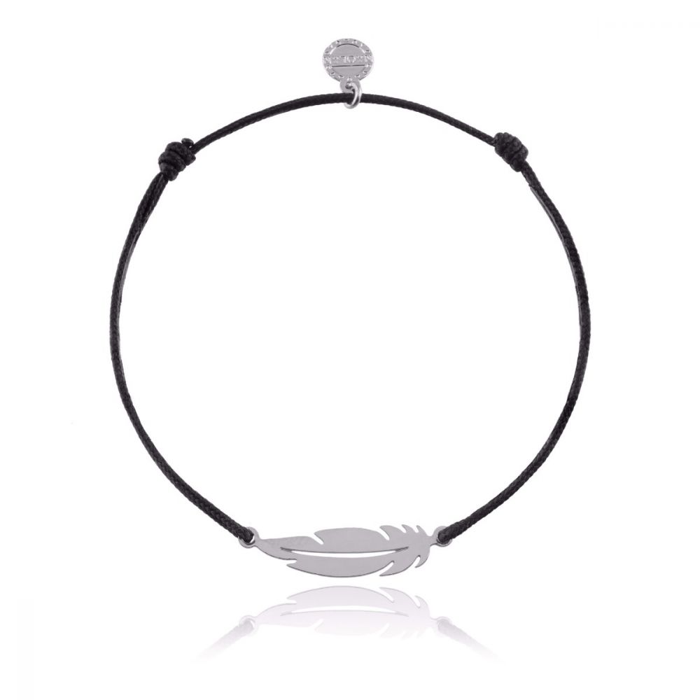 Bracelet cordon ajustable plume argent