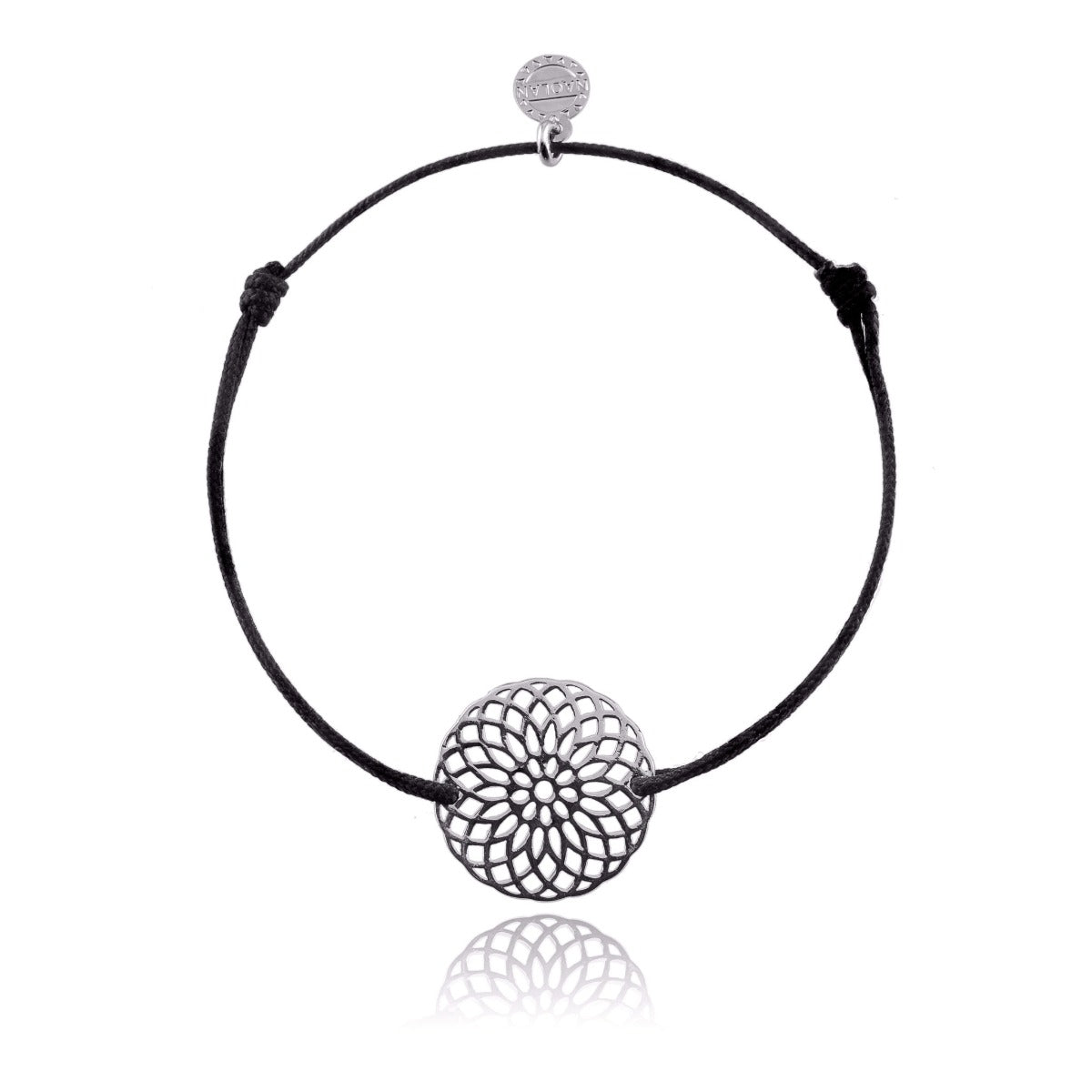 Bracelet cordon rosace argent