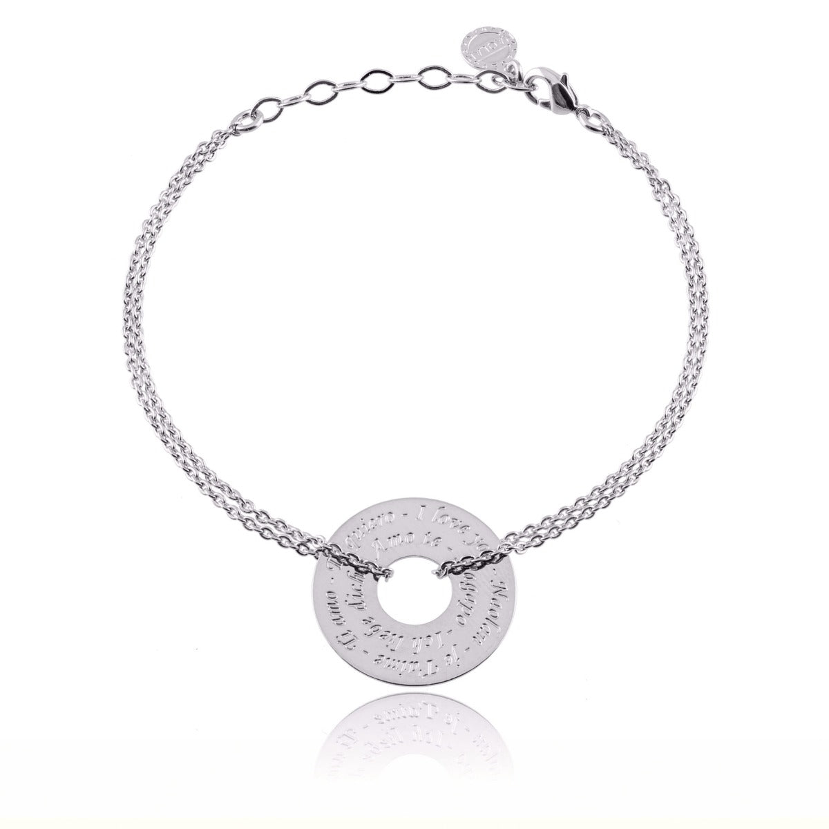 Bracelet pendentif donut ou cercle gravé "je t'aime" multi langue