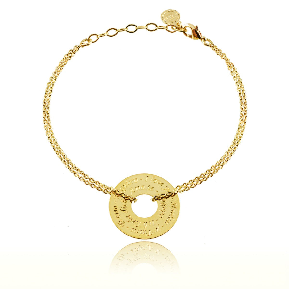 Bracelet pendentif donut ou cercle gravé "je t'aime" multi langue