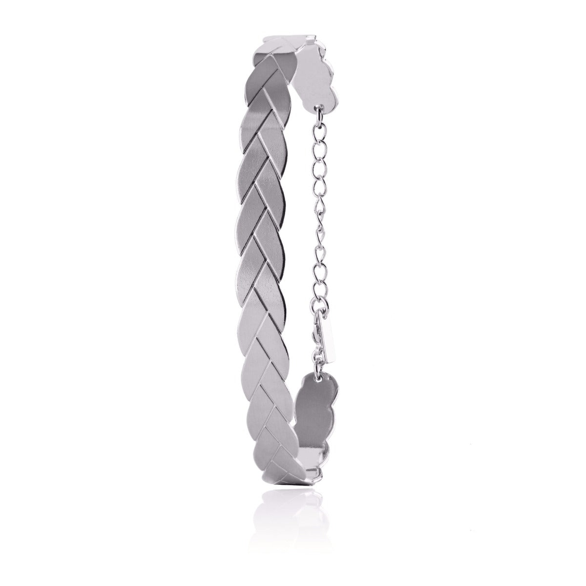 Bracelet jonc tresse argenté ajustable