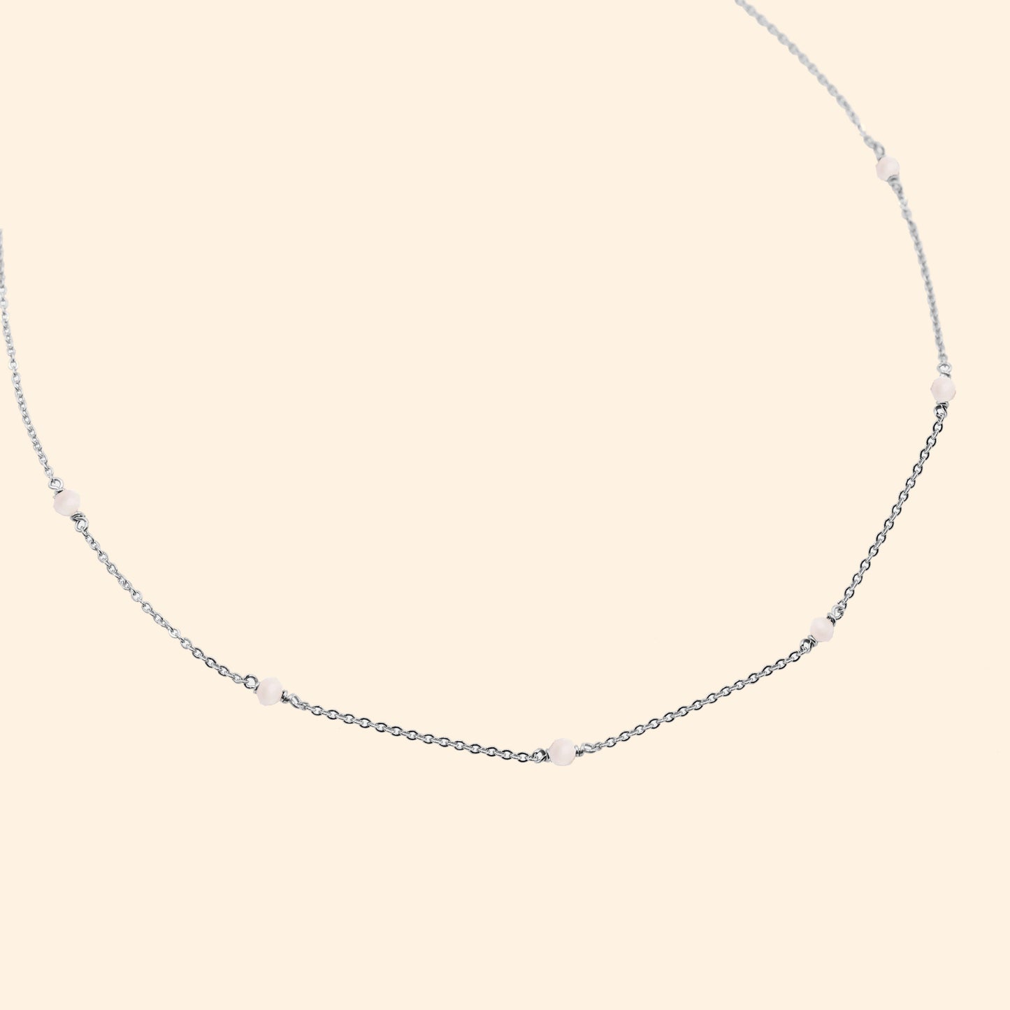 Collier argent pierres quartz rose