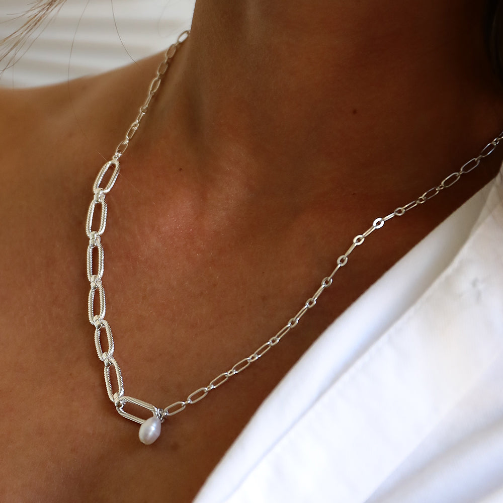 Collier ajustable femme perles d'eau douce pierre naturelles