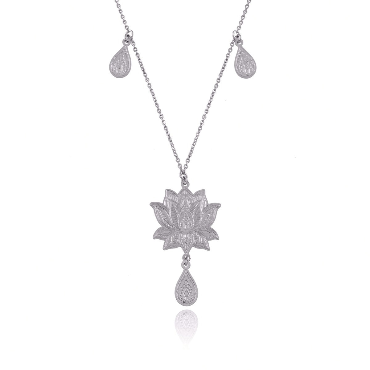 Collier argent coeur de lotus 3 gouttes