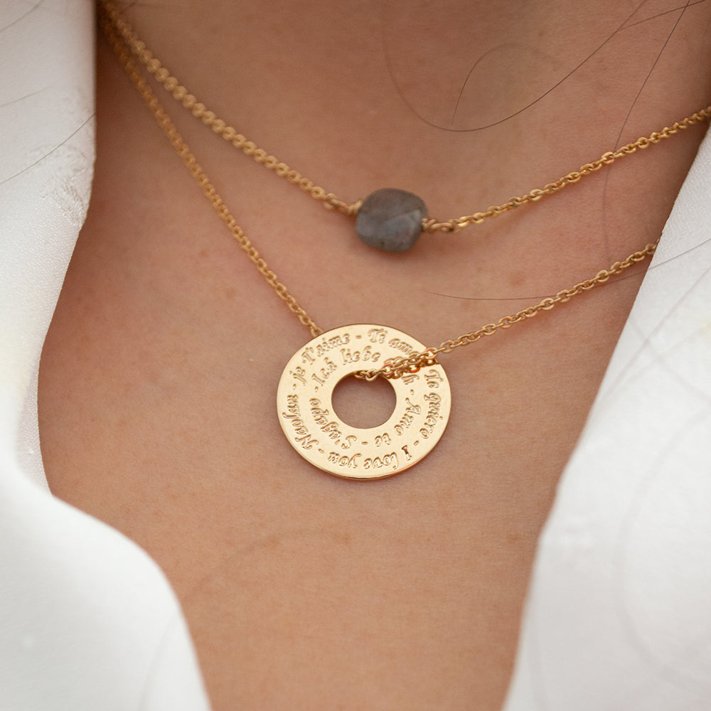 Collier donuts gravé "je t'aime" multi langue