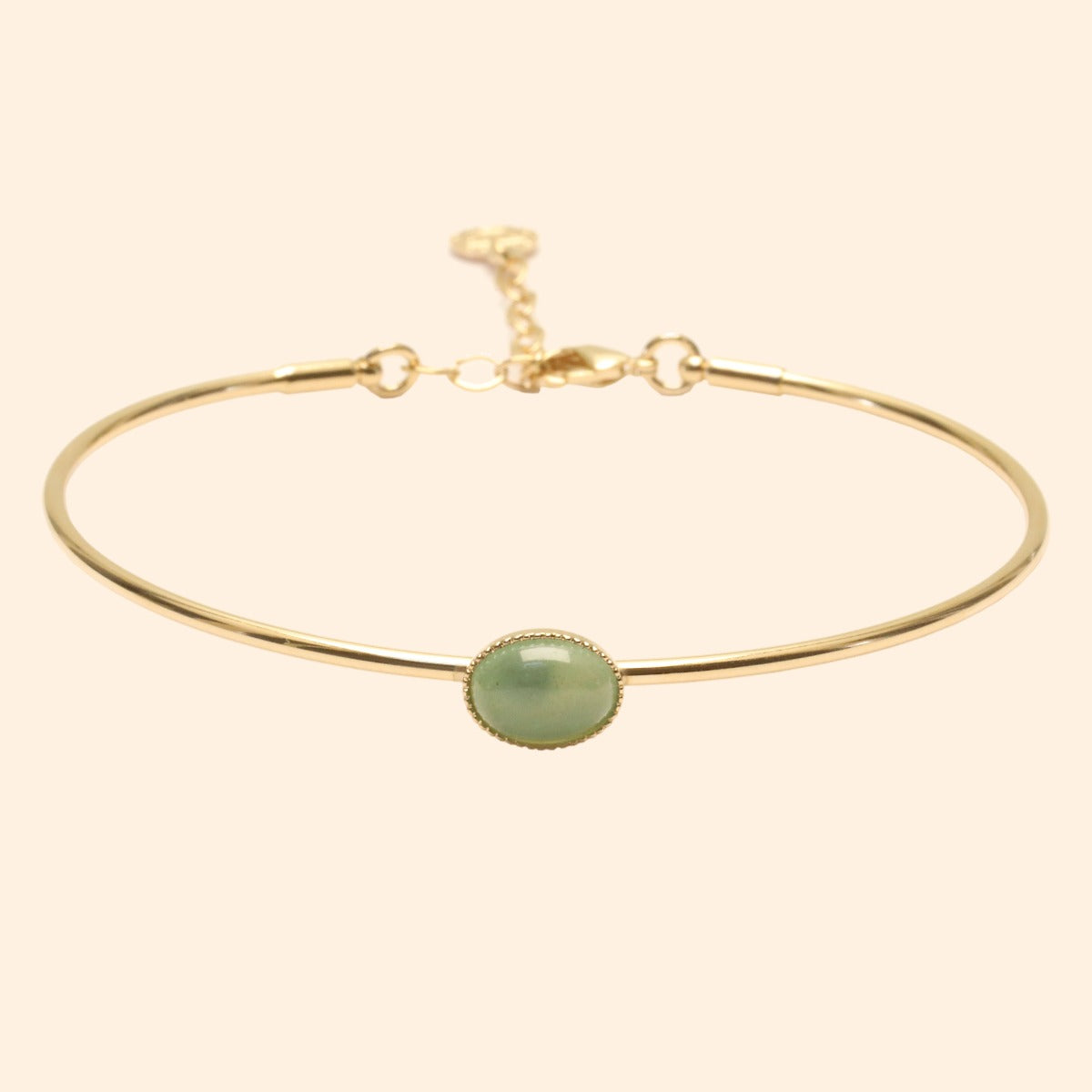 Jonc ajustable doré pierre jadeite