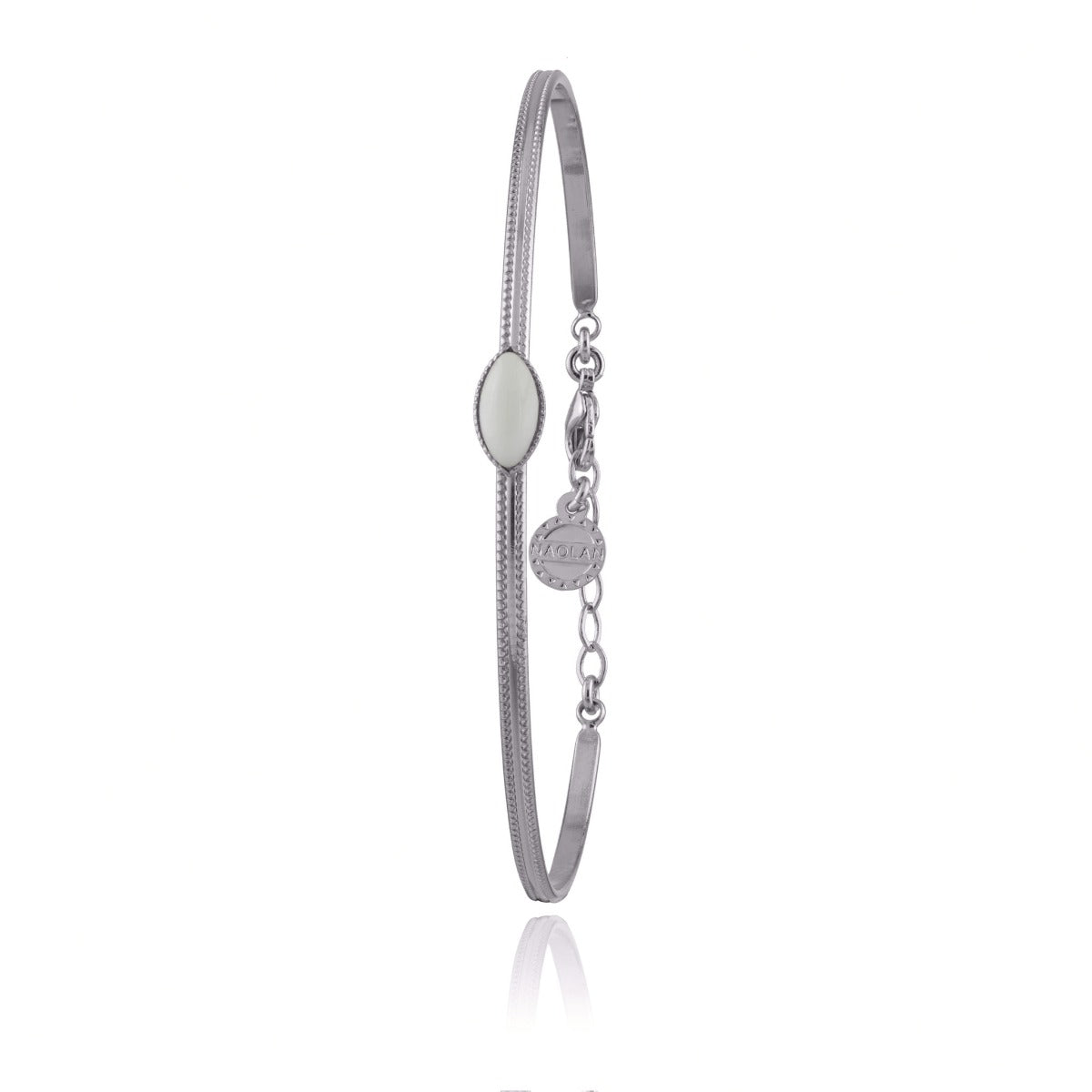 Jonc cabochon blanc pierre naturelle