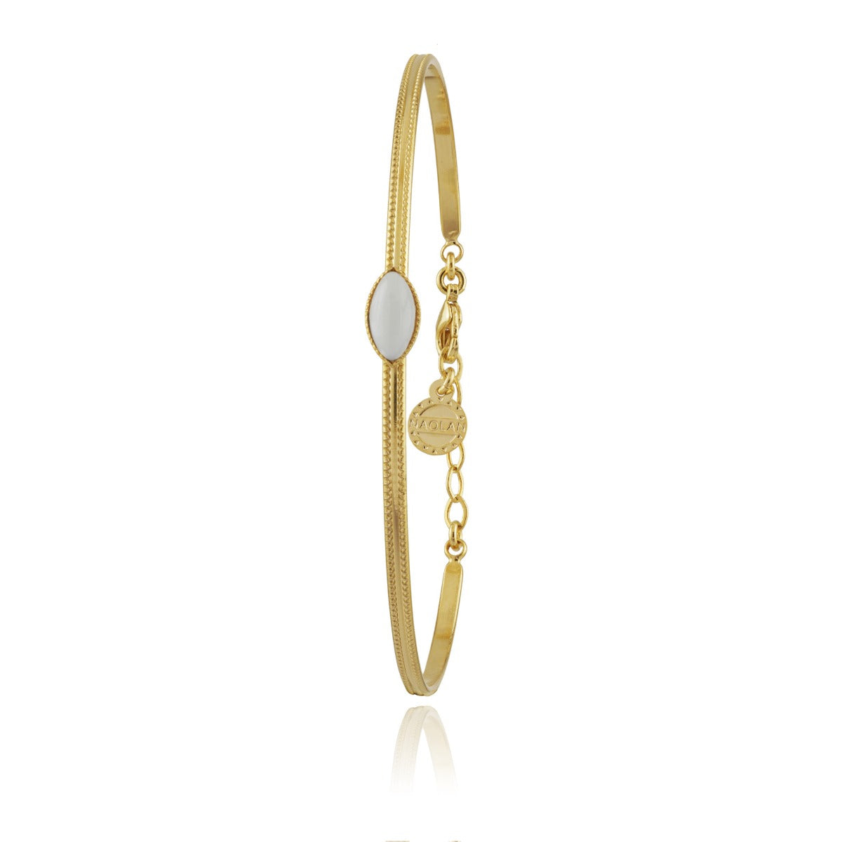 Bracelet jonc cabochon blanc or