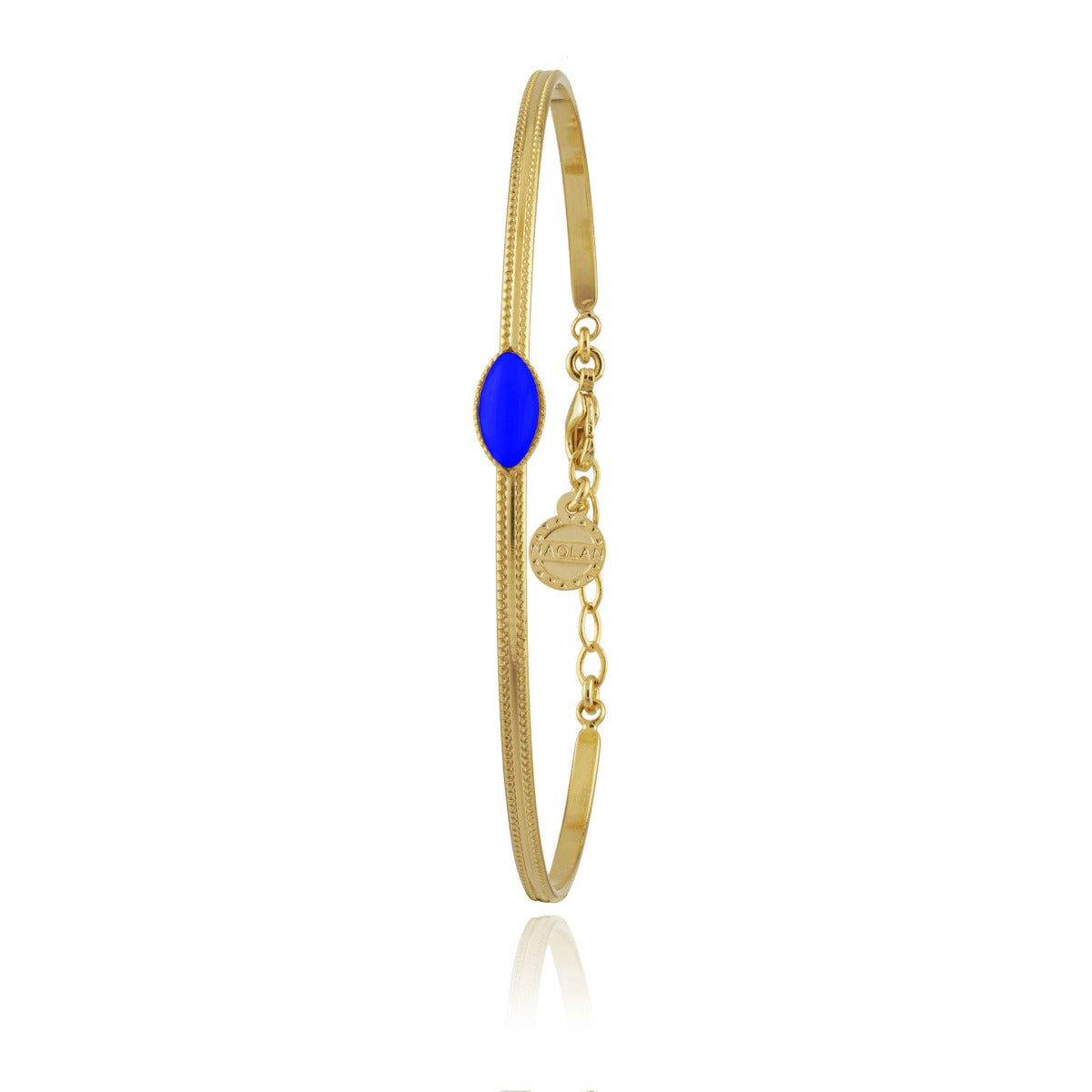 Bracelet jonc cabochon bleu or