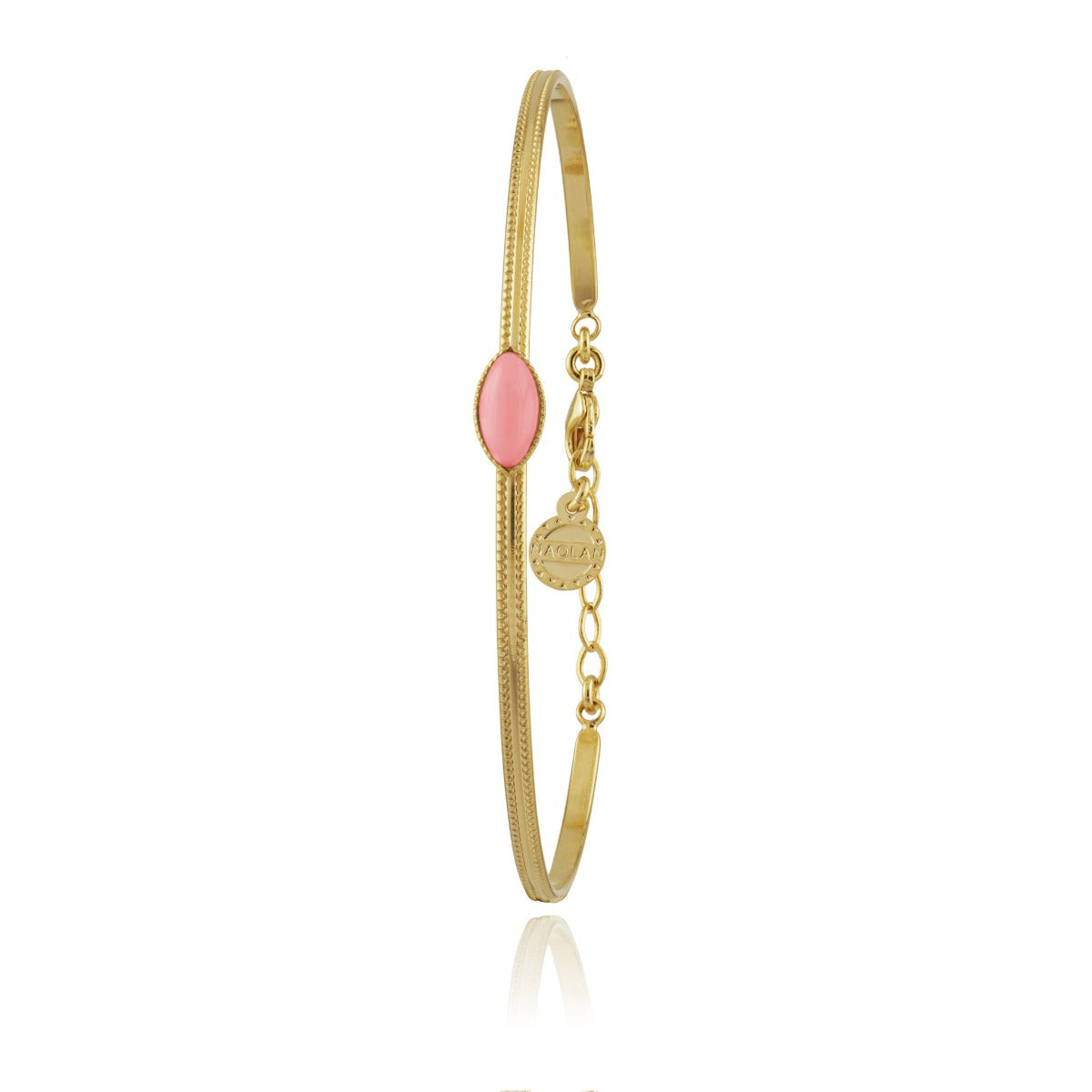 Bracelet jonc cabochon rose or