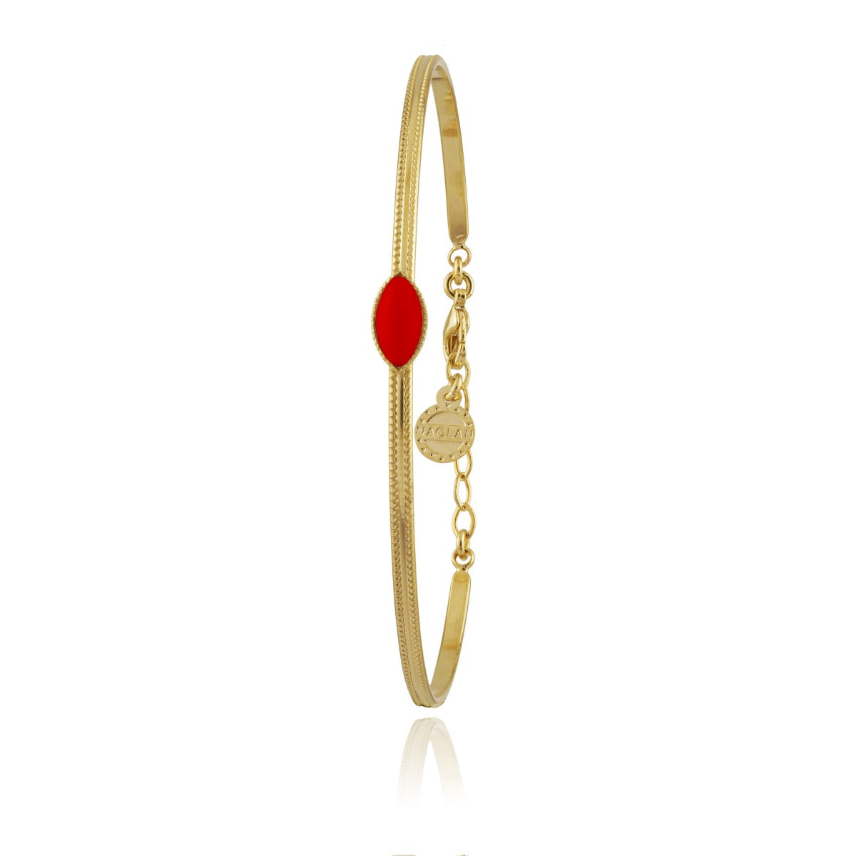 Bracelet jonc cabochon rouge or