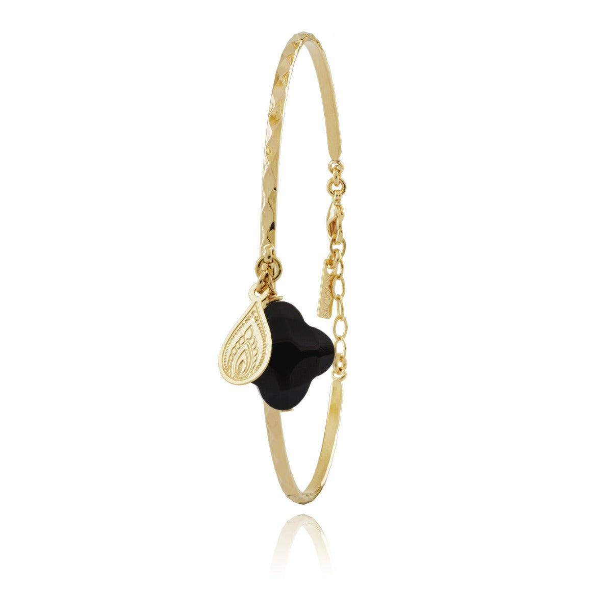 Bracelet jonc trèfle onyx or