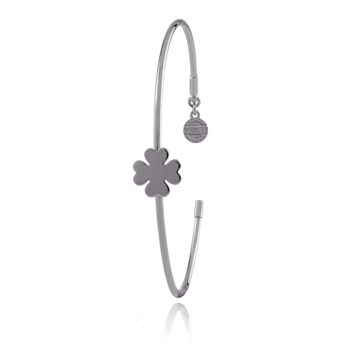 Bracelet jonc trèfle argenté