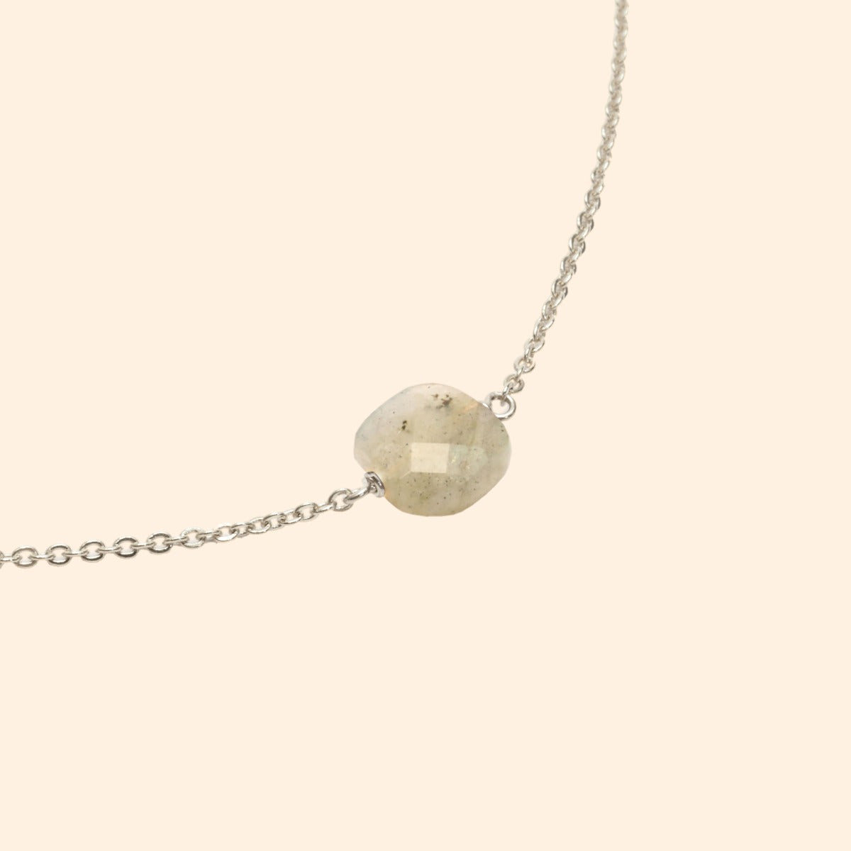 Collier ajustable argenté pierre labradorite
