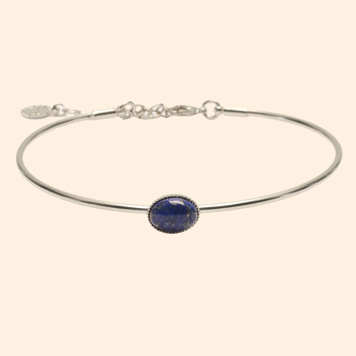 Jonc ajustable argent pierre lapis-lazuli