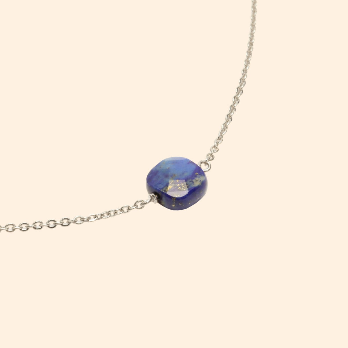 Collier ajustable argenté pierre lapis lazuli