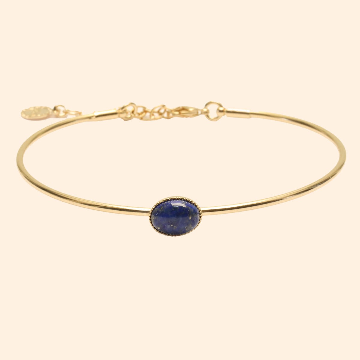 Jonc ajustable doré pierre lapis-lazuli