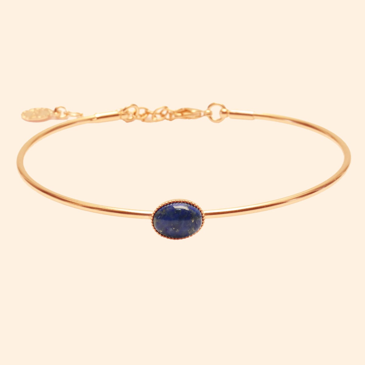 Jonc ajustable rose pierre lapis-lazuli