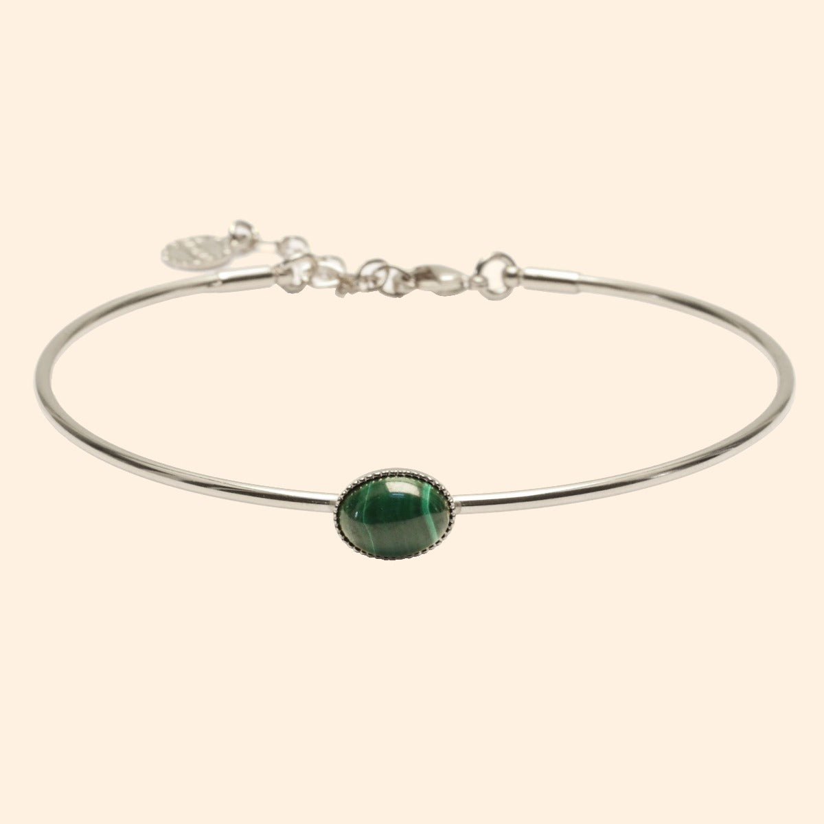 Jonc ajustable argent pierre malachite