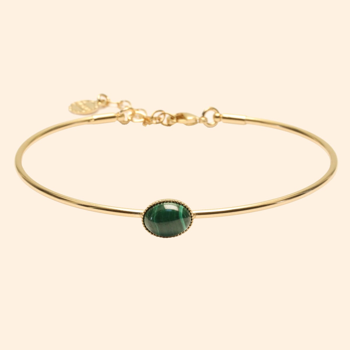 Jonc ajustable doré pierre malachite