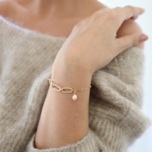 Bracelet femme perle de culture d'eau douce ajustable plaqué or