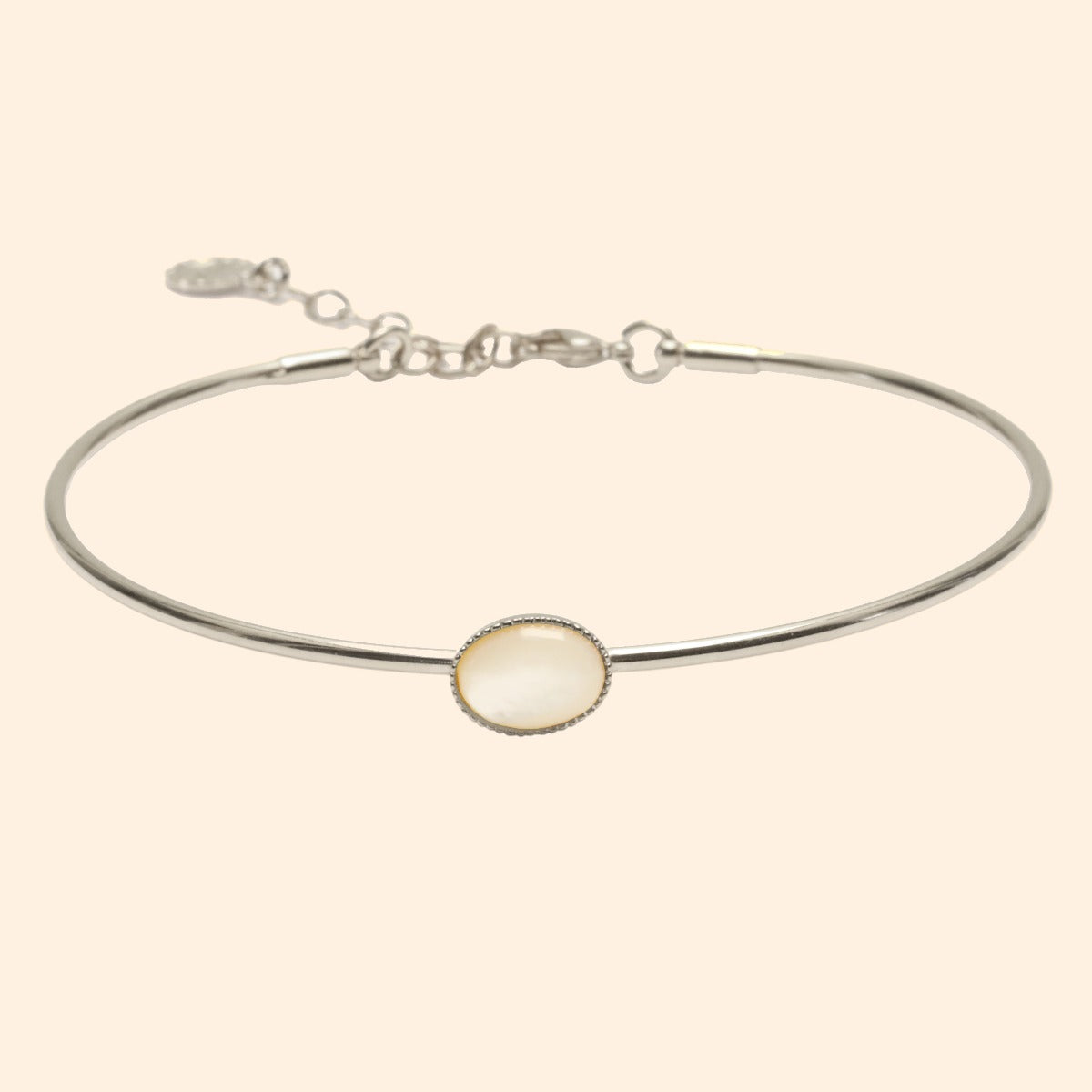 Jonc ajustable argent nacre blanche
