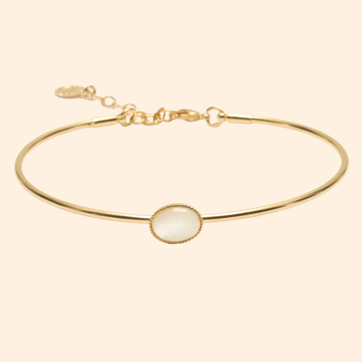 Jonc ajustable doré nacre blanche