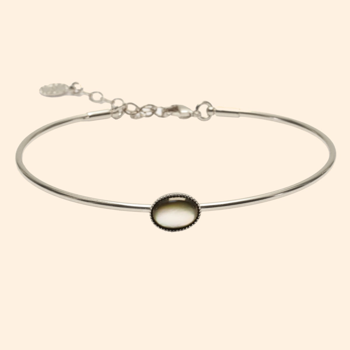 Jonc ajustable argent nacre grise
