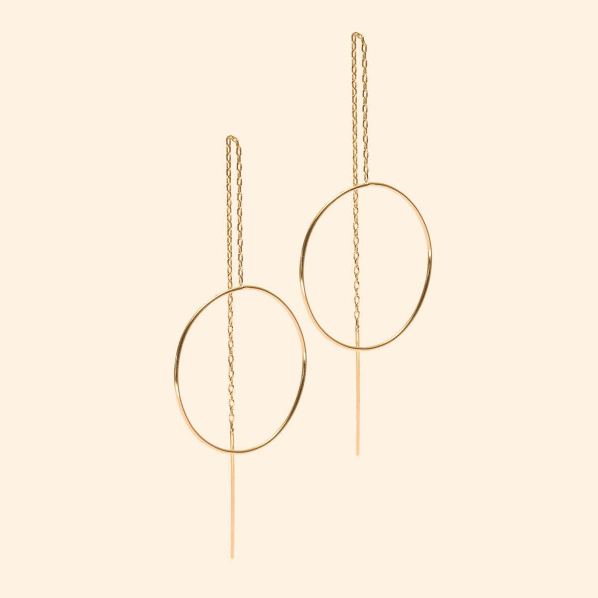 bloucles d'oreilles rond chaine pendante doré