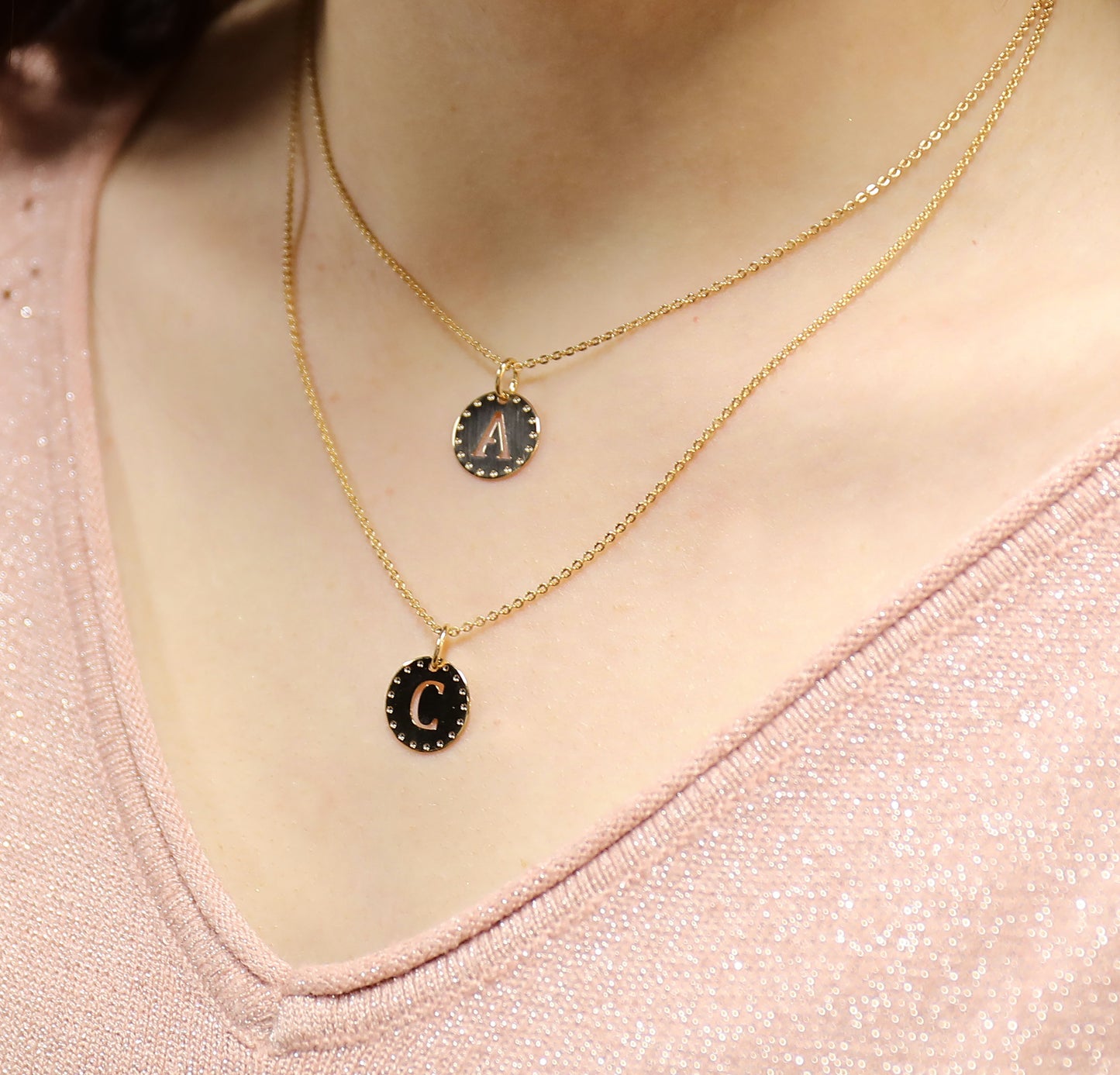 Collier double rang initial or