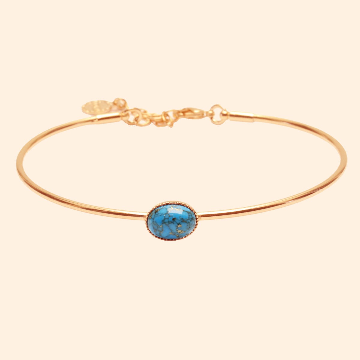 Jonc ajustable rose pierre turquoise