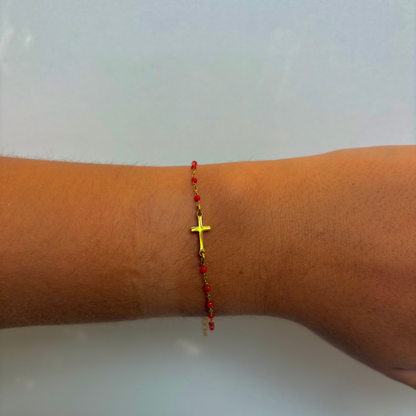 Bracelet sur Chaîne perles de couleurs Croix