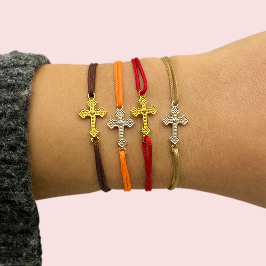 Bracelet Cordon Croix Arménienne  argent 925 ou vermeil