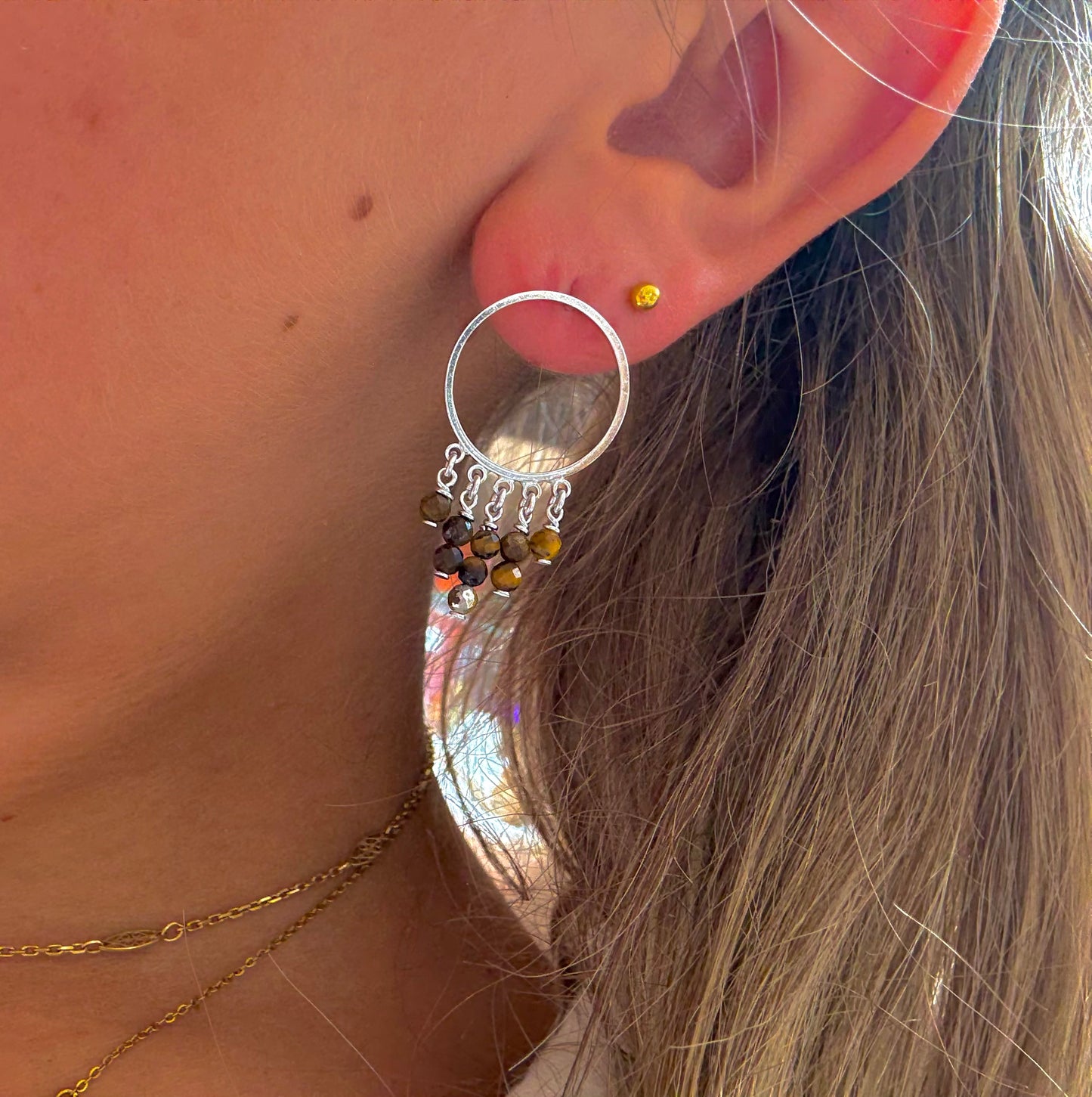 Boucles D'Oreilles Cercle Intemporel Pierre naturelle