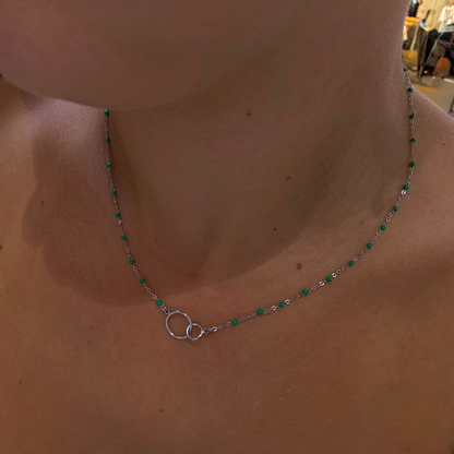Collier Double Rond sur chaîne perles de couleurs